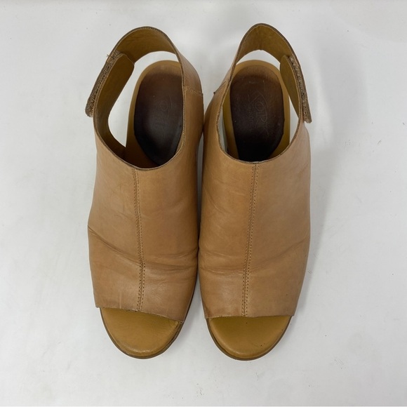 Korks by KORK-EASE Sz 9 Leather Sling Back Open Toe Shoes Tan Block Heel - Picture 7 of 12